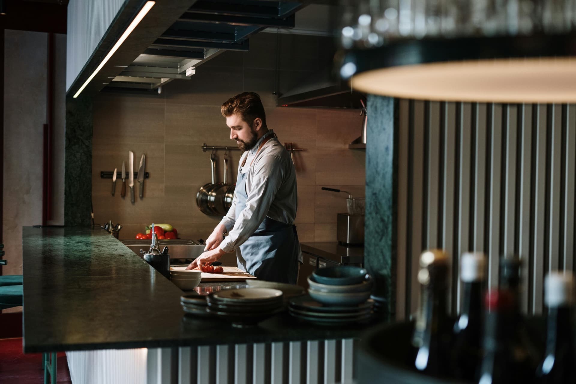 Chef preparing service in a private kitchen