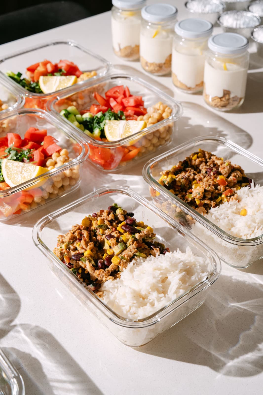 A week of chef-prepared meals in glass containers