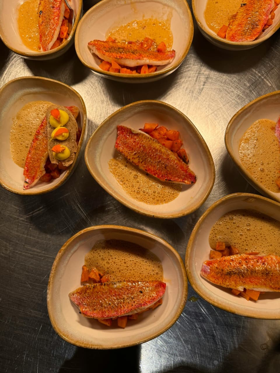 Red mullet plated for a private dinner